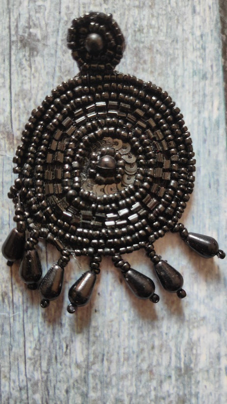 Threaded Black Beads Dangler Earrings
