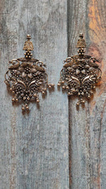 Load image into Gallery viewer, Intricately Detailed Flower Motifs Metal Earrings
