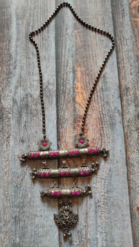 3 Layer Pendant Pink Rhinestones Embedded Metal Necklace