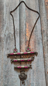 3 Layer Pendant Pink Rhinestones Embedded Metal Necklace