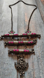 3 Layer Pendant Pink Rhinestones Embedded Metal Necklace