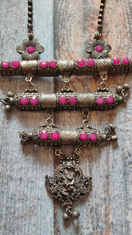 3 Layer Pendant Pink Rhinestones Embedded Metal Necklace