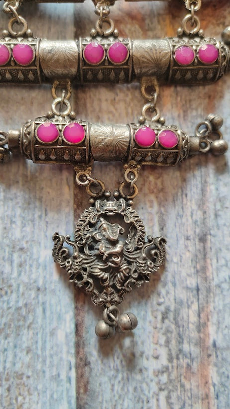 3 Layer Pendant Pink Rhinestones Embedded Metal Necklace