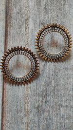 Load image into Gallery viewer, Circular Sun Shaped Statement Metal Earrings
