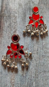 Red Stones Embedded Afghani Earrings
