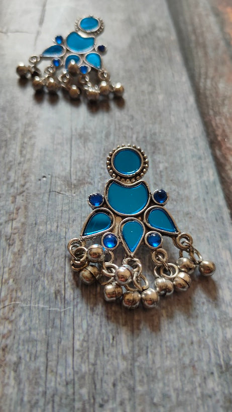 Blue Stones Embedded Afghani Earrings