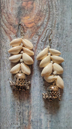 Load image into Gallery viewer, Shell Work Earrings with Metal Jhumkas
