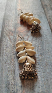 Shell Work Earrings with Metal Jhumkas