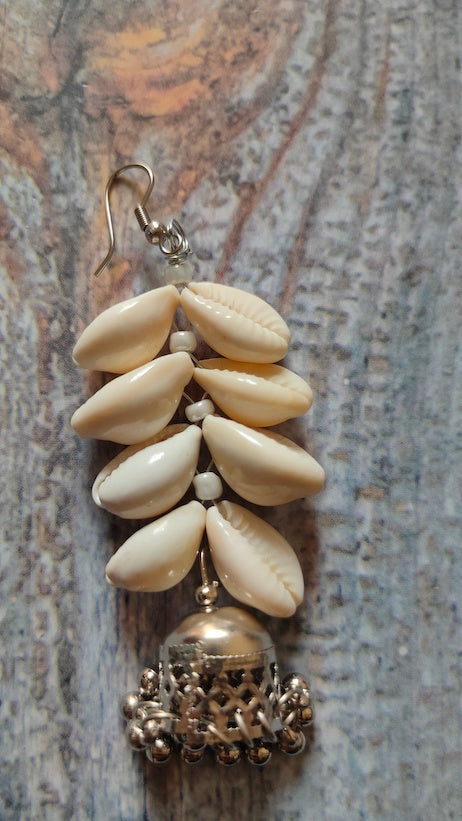 Shell Work Earrings with Metal Jhumkas