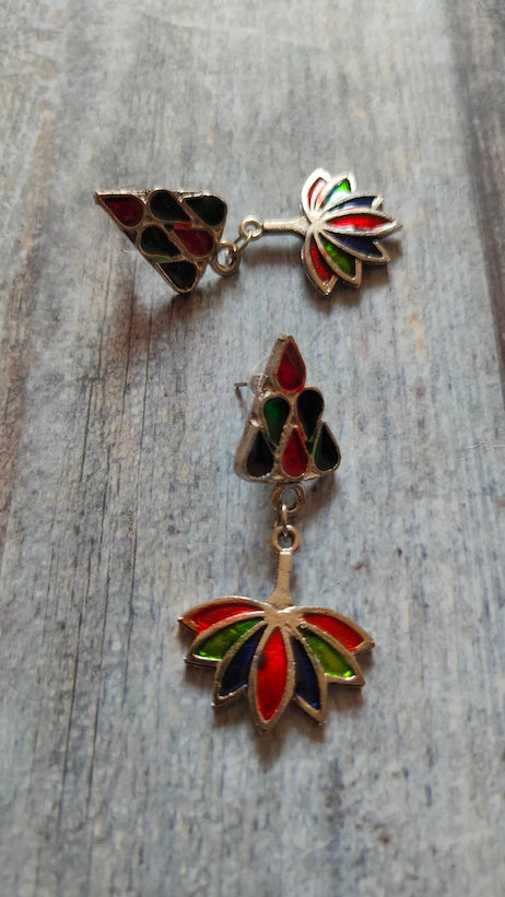 Meenakari Lotus Motifs Afghani Necklace Set