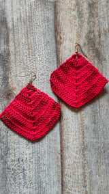 Red Hand Knitted Crochet Earrings