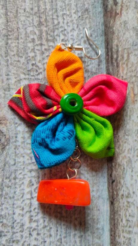 Multi-Color Flower Shaped Fabric Earrings