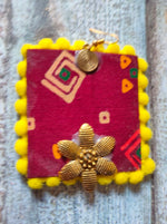 Load image into Gallery viewer, Maroon &amp; Yellow Block Printed Fabric Earrings
