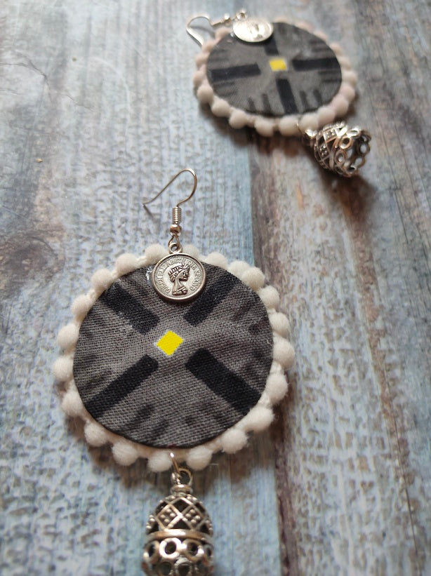 Monochrome Fabric Earrings with Jhumka Ends