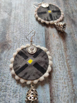 Load image into Gallery viewer, Monochrome Fabric Earrings with Jhumka Ends
