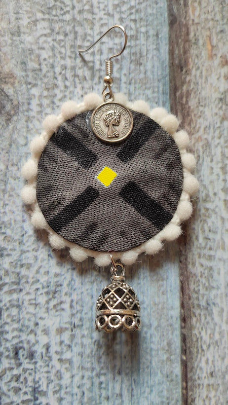 Monochrome Fabric Earrings with Jhumka Ends