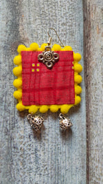 Load image into Gallery viewer, Red &amp; Yellow Fabric Earrings with Jhumkas
