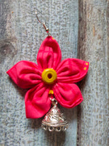 Red Flower Shaped Fabric Earrings with Jhumkas