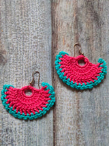 Turquoise & Pink Hand Knitted Crochet Earrings