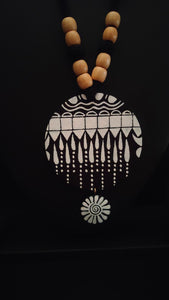 Monochrome Hand Painted Fabric Necklace Set with Wooden Beads