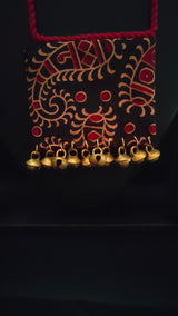 Block Printed Fabric Necklace Set Accentuated with Ghungroos