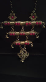 Load image into Gallery viewer, 3 Layer Pendant Pink Rhinestones Embedded Metal Necklace
