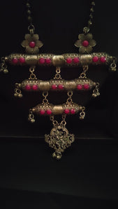 3 Layer Pendant Pink Rhinestones Embedded Metal Necklace