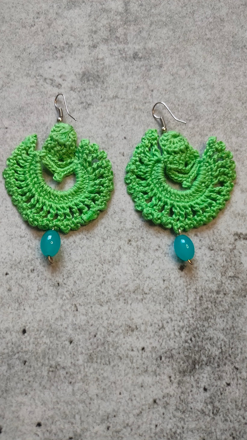 Green Knitted Crochet Earrings