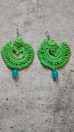 Load image into Gallery viewer, Green Knitted Crochet Earrings

