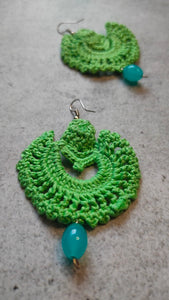 Green Knitted Crochet Earrings
