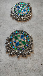 Load image into Gallery viewer, Stones Embedded Circular Afghani Earrings
