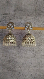 Load image into Gallery viewer, Intricately Crafted Rhinestones Embedded Jhumka Earrings
