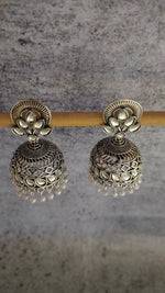 Load image into Gallery viewer, Intricately Crafted Rhinestones Embedded Jhumka Earrings
