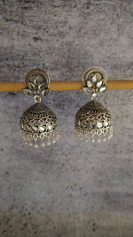 Load image into Gallery viewer, Intricately Crafted Rhinestones Embedded Jhumka Earrings

