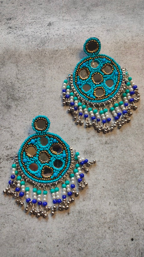 Beads and Mirror Work Vibrant Earrings