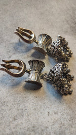Load image into Gallery viewer, Damru and Trishul Metal Dangler Jhumkas
