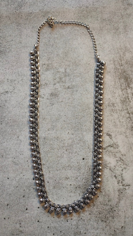 Petite Oxidised Silver Long Necklace