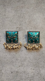 Acrylic Painted Square Metal Earrings