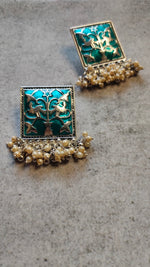 Load image into Gallery viewer, Acrylic Painted Square Metal Earrings
