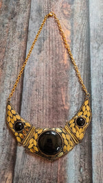 Load image into Gallery viewer, Gold Finish Statement Black Stone Tibetan Necklace
