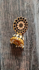 Load image into Gallery viewer, Black and Off-White Meenakari Dangler Jhumka Earrings
