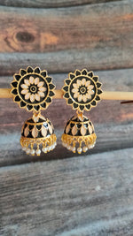 Load image into Gallery viewer, Black and Off-White Meenakari Dangler Jhumka Earrings

