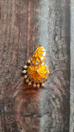 Load image into Gallery viewer, Vibrant Yellow and Off-White Rhinestones Embedded Meenakari Dangler Jhumka Earrings
