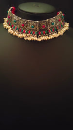 Load image into Gallery viewer, Multicolor Rhinestones Embedded Intricately Detailed Choker Necklace Set
