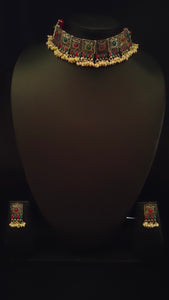 Multicolor Rhinestones Embedded Intricately Detailed Choker Necklace Set