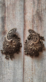 Load image into Gallery viewer, Long Oxidised Silver Jhumka Earrings
