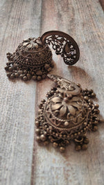 Load image into Gallery viewer, Long Oxidised Silver Jhumka Earrings
