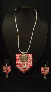 Mantra Printed Fabric Necklace Set with Shells