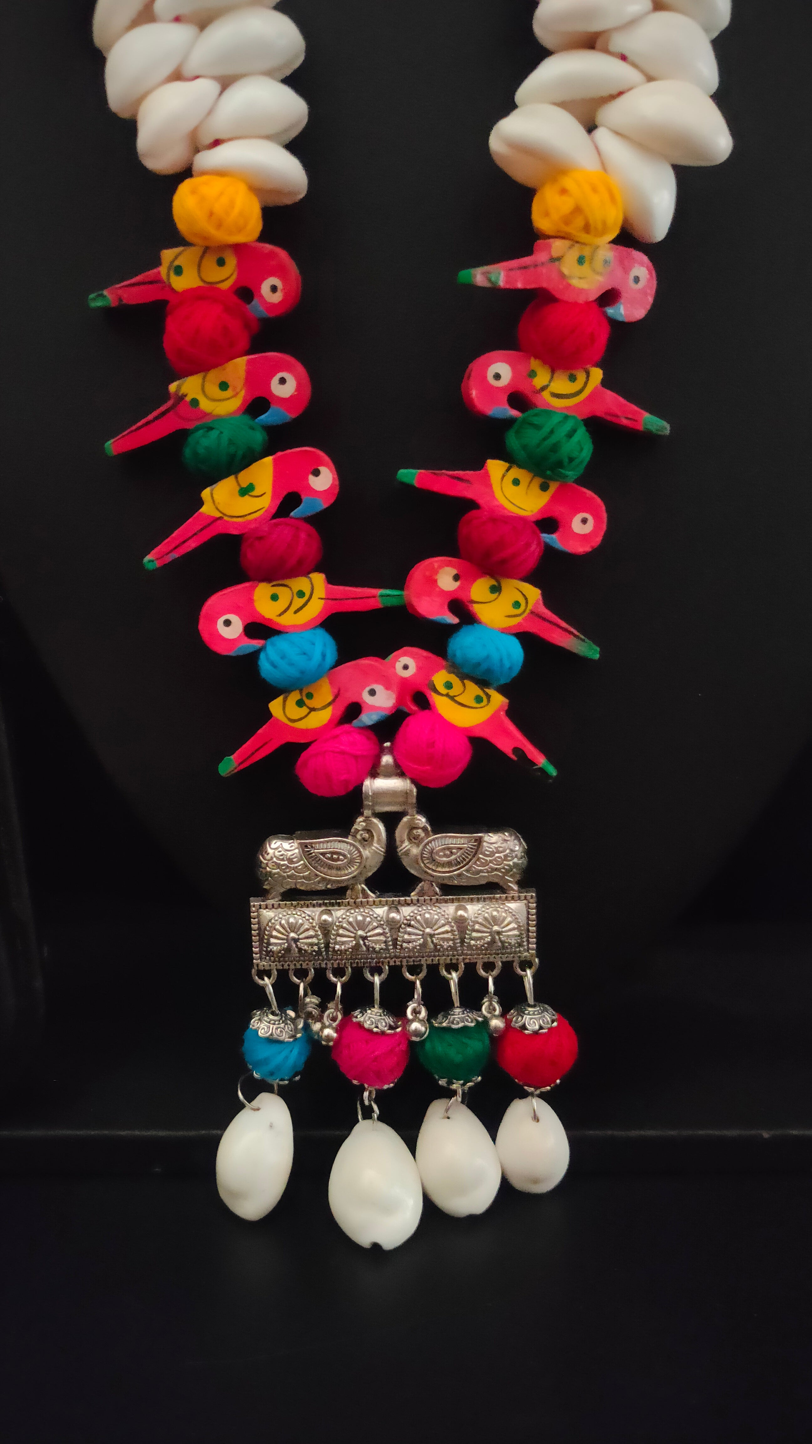 Wooden Birds and Shell Work Elaborate Necklace Set