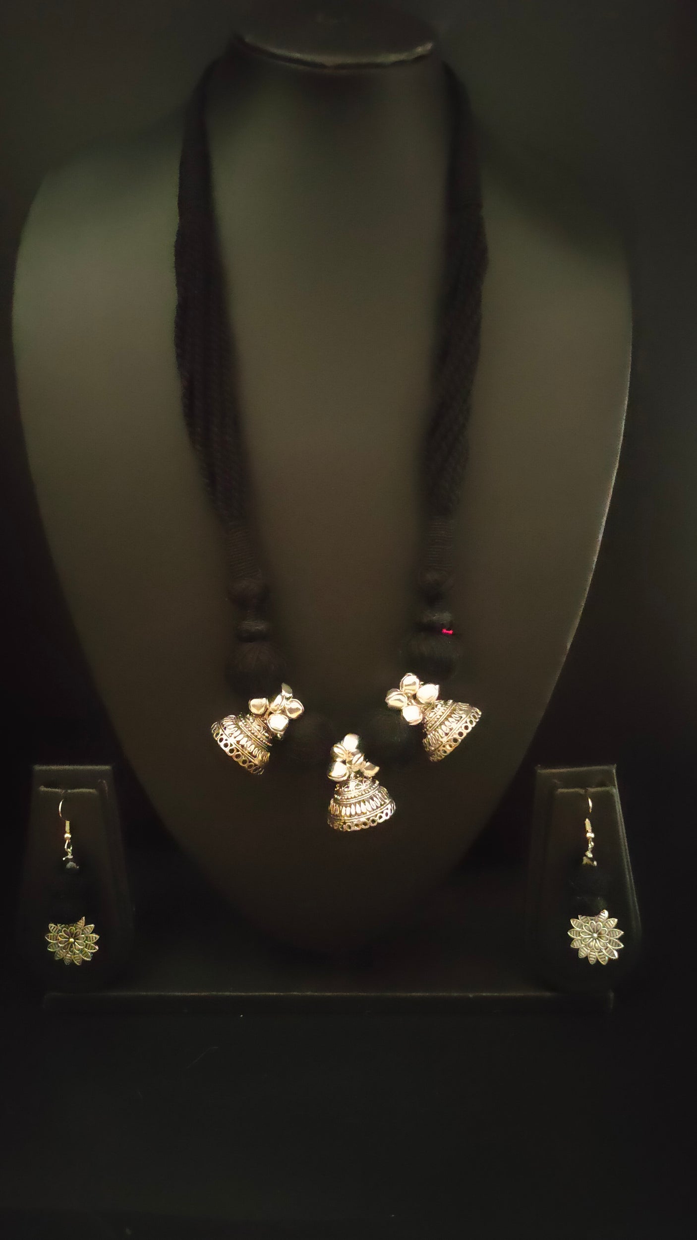 Black Braided Fabric Threads Necklace Set